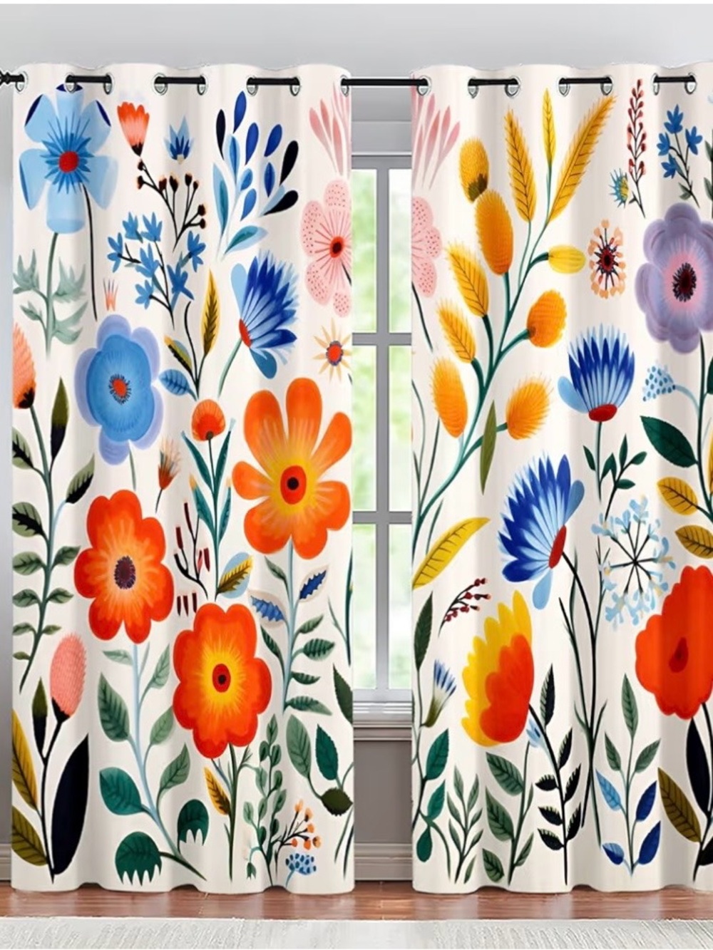 Vibrant Floral Grommet Curtains - Multicolor Bloom